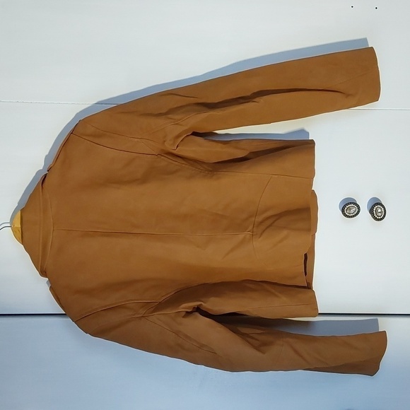 Nine West- Deep Tan Moto Coat/Jacket Silver accent Neutral Edgy MOD New! S.XL - Picture 7 of 12
